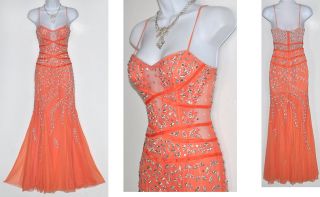 David's Bridal Coral Beaded Formal Gown Dress Sz XS Prom Pageant Occasion
