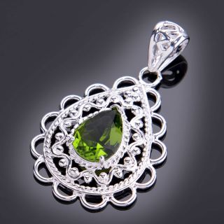 Peridot Gemstone 925 Sterling Silver Pendant with Long Chain Necklace Jewelry