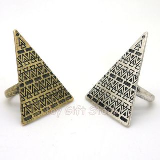Vintage Aztec Engraved Triangle Geometric Carving Ring