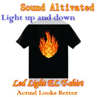 Flame Sound Activated Light Up and Down with Music High Low Light LED El T Shirt