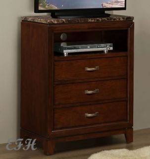 New Thomas Faux Marble Top Cherry Finish Wood TV Stand Entertainment Chest