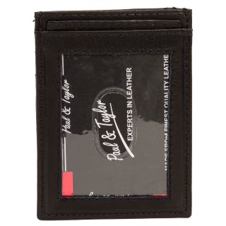 Paul Taylor Mens Black Leather Front Pocket Credit Card ID Small Thin Wallet