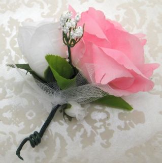 Roses Corsage Pink White Artificial Silk Wedding Flowers Prom Mother Corsage