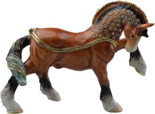 Light Brown Horse Enameled Trinket Box Jewelry incl Necklace Pendant