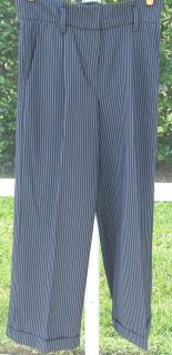 Diane Gilman Navy Blue White Pinstripe High Waist Polyester Spandex Pants 14 New