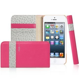 Pink Mobc iPhone 5 TwoTone Book Slim Genuine Leather Wallet Diary Case Screen