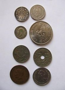 8 Foreign Coins 1902 1925 1924 1943 1967 1938 1972 1927 Hongkong Sweden France