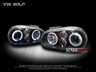 Black Daytime Halo Angel Eyes Projector Headlights Parking 99 04 VW Golf GTI MK4