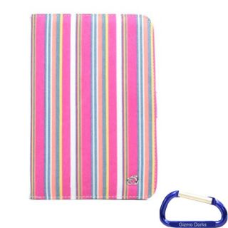 Soft Nylon Folio Cover Case Hot Pink Stripes  Kindle 3 Keyboard 3G