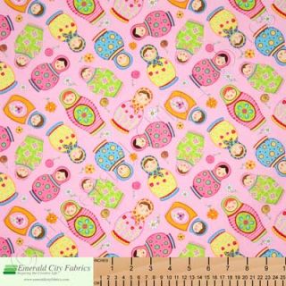 Timeless Treasures Russian Dolls Pink Kids Cotton Quilt Quilting Fabric Yardage
