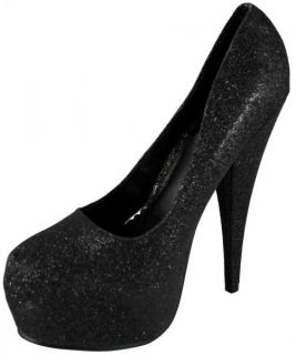 Womens Ladies Black Glitter Concealed Platform Heels Stiletto Party Shoe size3 8