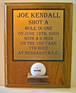 Hole in One Golf Plaque Trophy Award 8 x 10 Custom Free