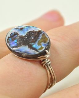 Hannah Naomi Handmade in USA Sterling Silver Wire Wrap Abalone Shell OOAK Ring 6