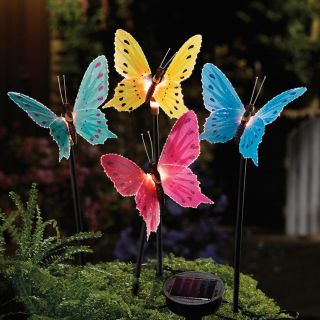 Set of 4 Solar Lighted Fiber Optic Butterfly Garden Stake Lights
