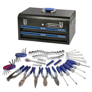 Complete 92 PC Kobalt Mechanics All Purpose Tool Set with Metal Tool Box New