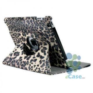 White Gray Cheetah Leopard 360 Rotating Stand Smart Cover Swivel Case iPad 2 US