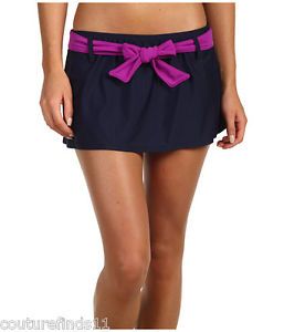 New Eco Swim Aqua Green Navy Fushia Belted Swim Skirt Suit Bottom Sz 16 $66 00