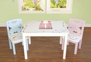 Kids Hand Painted Butterfly Dots Table Chair Set Wood