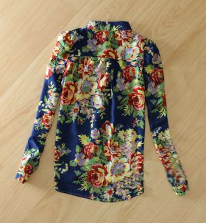 Vintage Floral Long Sleeve Stand Collar Shirt Fashion