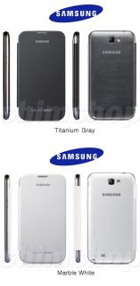 Genuine Samsung Galaxy Note 2 II Titanium Gray White Leather Flip Cover Case