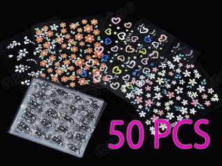 Lots of 50 Sheets Different 3D Nail Art Decoration Design Stickers Decals DIY