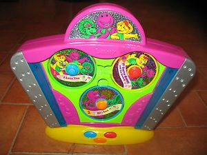 Very RARE HTF Barney PBS Kids Musical Toy Boom Box Record Player Free SHIP