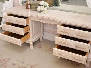 Shabby Cottage Chic Cream Vanity Table 6 Drawer French