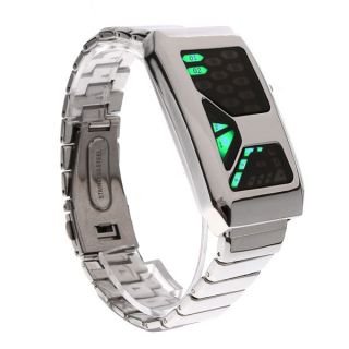 LED Watch Digital Wrist Watch Silver Black Strap Lady Men Unique Green Blue LED