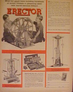 1955 Gilbert Erector Set Ferris Wheel Robot Electric Engine Set Boys Kids Toy Ad