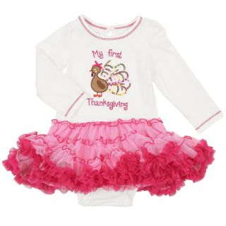 Koala Kids Girls Ivory Pink Long Sleeve "My First Thanksgiving" Bodysuit Wi zNI