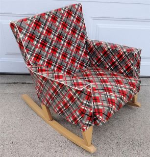 Adorable Childs 1950's Rocking Chair Red Plaid Vinyl Must See
