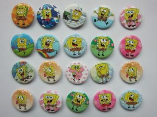 20pcs Random 30mm Spongebob Button Pin Badge Kids Party Bag Fillers Toys Collect