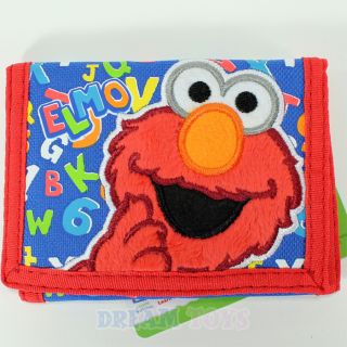 Sesame Street Fuzzy Elmo Letters Velcro Trifold Wallet Kids Teenager