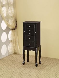 Black Queen Anne Style 5 Drawer Storage Jewelry Armoire with Flip Top Mirror