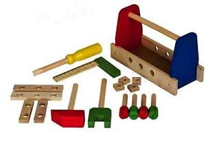 17 Pcs Wooden Toolbox Wood Tool Box Kit Builders Work Case Childs Kids Play Toys