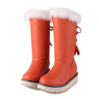 New Women Boots Plat Snow Boots High Calf Fur Lace Up Girl Boots Size 5 9 Orange