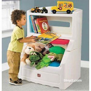 Step2 Lift Hide Bookcase Toy Box Storage Chest w Red Lid Organize Kids Room