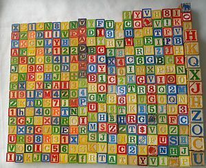 Lot 300 Vtg Wood Wooden Alphabet Building Blocks Letters Numbers Toy Kids Child