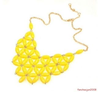 Hot Selling New Fashion Mosaic Style Flower Yellow Bib Necklace Jewelry A1344 2