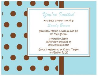 Blue and Brown Dots Baby Shower Invitations