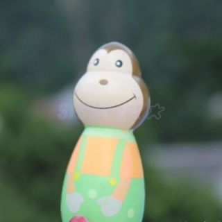 Mini Multicolor Wooden Monkey Design Bowling Pin and Ball Game Toy Kids Play Set