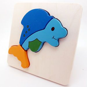 3D Dolphin Wooden Stereoscopic Educational Developmental Baby Kids Toys Puzzle