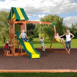 Outdoor Play Area Swing Set Slide Sandbox Kids Inflatable Castle Trampoline Toys
