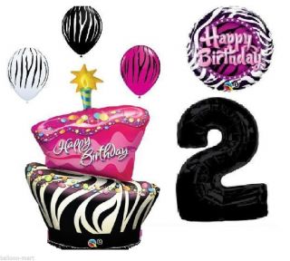 2nd Birthday Zebra Cake Balloons Pink Black Party Decorations Supplies Second
