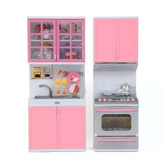 Educational Kitchen Pretend Play Toy Set Cabinet Stove Cooker Toys Pink