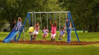 Swing Set Playset Backyard Play Fun Kids Children Slide Swingset Gym Metal New