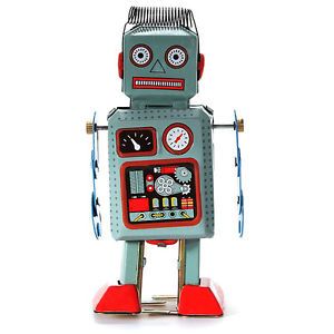 Vintage Retro Clockwork Wind Up Metal Walking Tin Mechanical Robot Toy Kids Gift