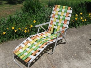 Vintage Aluminum Folding Webbed Chaise Lounge Lawn Chair Multi Position Nice