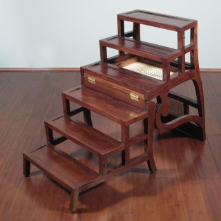 Solid Mahogany Rattan Ladder Chair Library Step Stool LD001WW