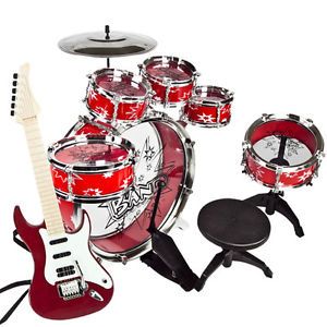 New Red Drum Set Musical Instrument Toy Payset Music Kids Red Electric Guitar